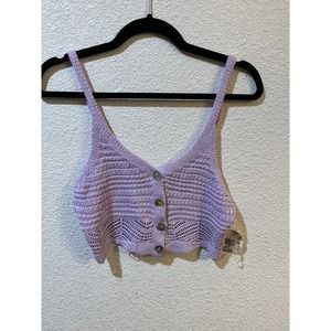Jolie And Joy Crop Top Women’s Medium Purple Knit Sweater Crochet Tank Top